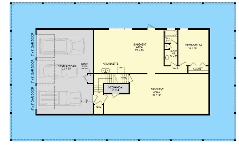 Plan 68696VR: Country Ranch House Plan for Sloped Lot - Floor Plan - Lower Level - Country, Farmhouse, Ranch, Southern