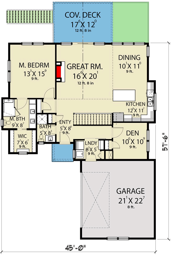 Plan 280109JWD: 3-Bed Country Craftsman for Sloped Lot - Floor Plan - Main Level - Craftsman, New American, Ranch