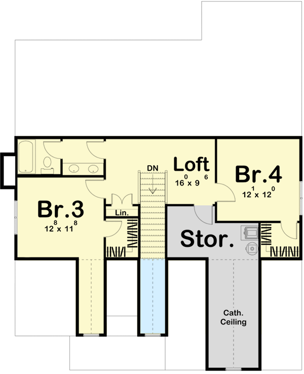 Plan 62958DJ: 4-bed Traditional House Plan with Upstairs Beds, Loft and Storage - Floor Plan - 2nd Floor - Country, New American, Traditional