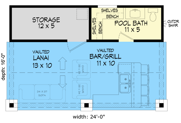 Plan 68700VR: Poolhouse with Storage