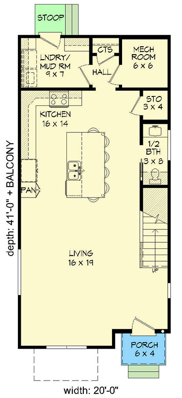 Plan 68703VR: Modern Contemporary 3-Story Home Plan Ideal for Narrow Lot - Floor Plan - Main Level - Contemporary, Modern
