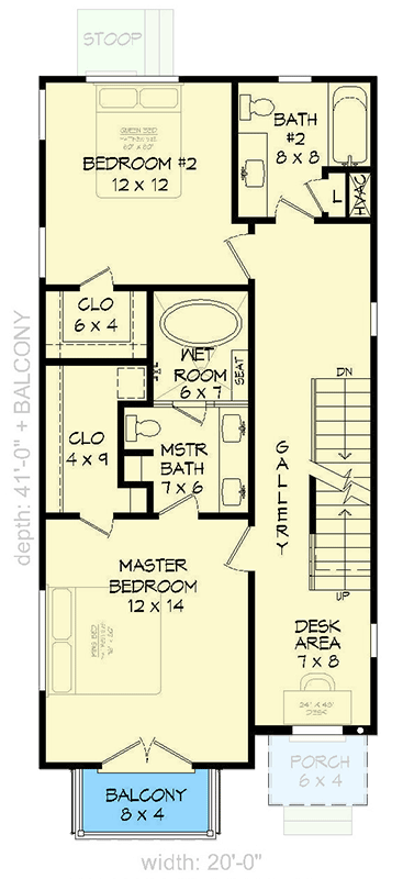 Plan 68703VR: Modern Contemporary 3-Story Home Plan Ideal for Narrow Lot - Floor Plan - 2nd Floor - Contemporary, Modern