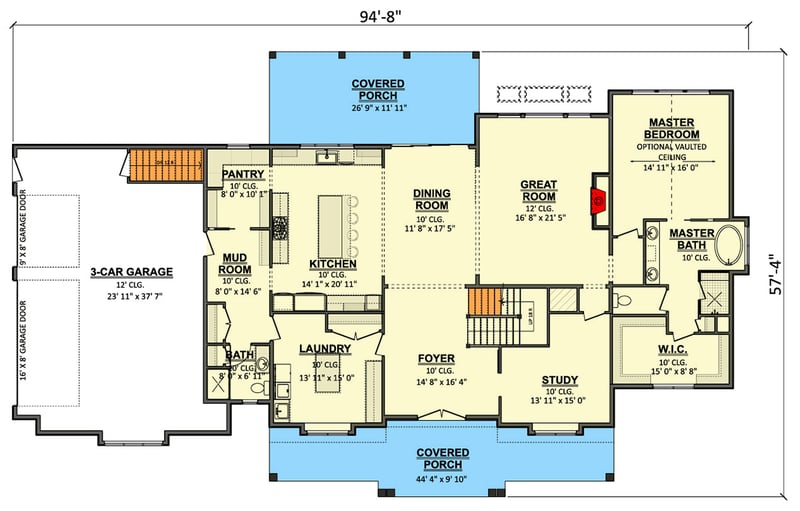 Plan 911002JVD: Modern Farmhouse Plan Under 3800 Square Feet with Massive Laundry Room - Floor Plan - - Country, Farmhouse, Modern Farmhouse, New American, Southern