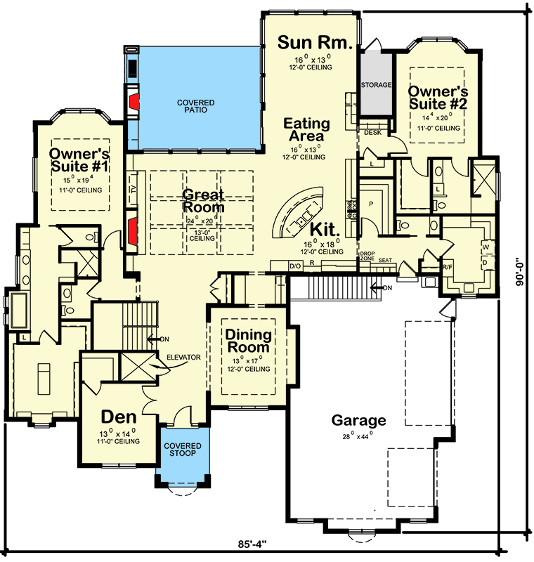 Plan 42658DB: Traditional Ranch House Plan with Optional Lower Level - Floor Plan - Main Level - Craftsman, French Country, Ranch, Traditional