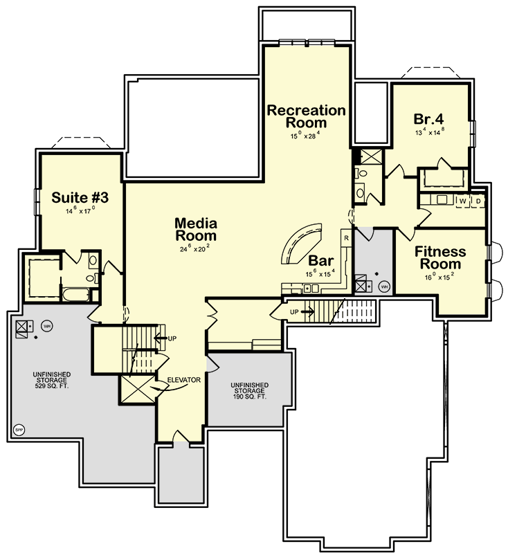 Plan 42658DB: Traditional Ranch House Plan with Optional Lower Level - Floor Plan - Finished Lower Level
 - Craftsman, French Country, Ranch, Traditional