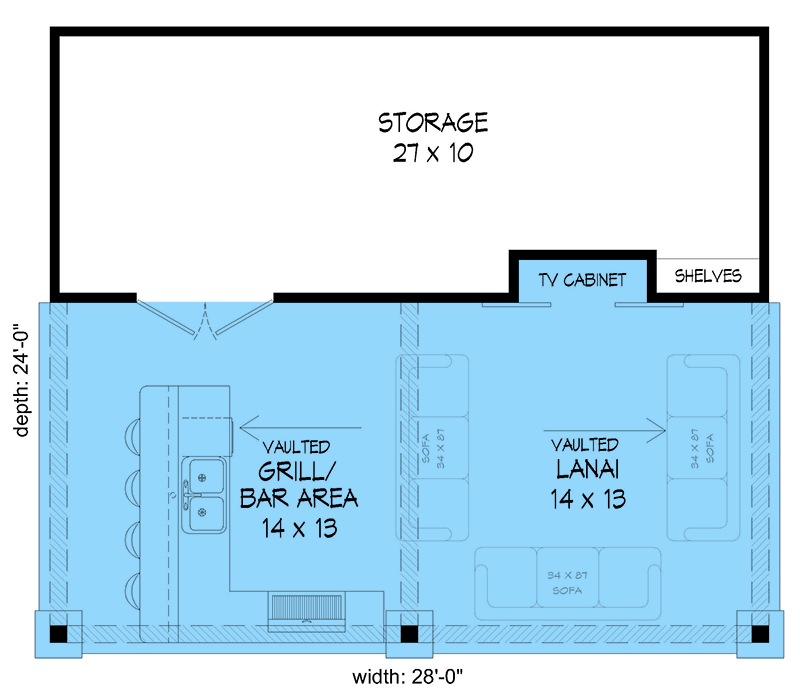 Plan 68709VR: Poolhouse Plan with Bar and Lanai - Floor Plan - Main Level