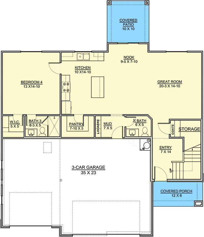 Plan 370023SEN: Two-story European House Plan with Open Living Space - Floor Plan - Main Level - Contemporary, European, Mediterranean