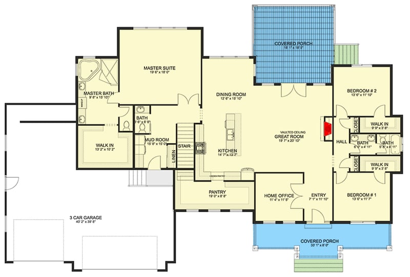 Plan 61371UT: One-level Home Plan with Option to Finish Basement - Floor Plan - Main Level - Craftsman, Ranch, Traditional