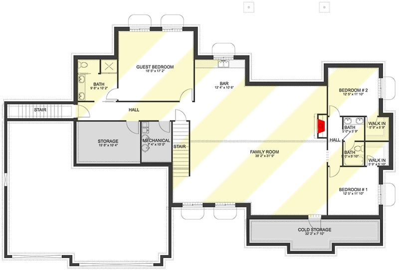 Plan 61371UT: One-level Home Plan with Option to Finish Basement - Floor Plan - Optional Lower Level - Craftsman, Ranch, Traditional