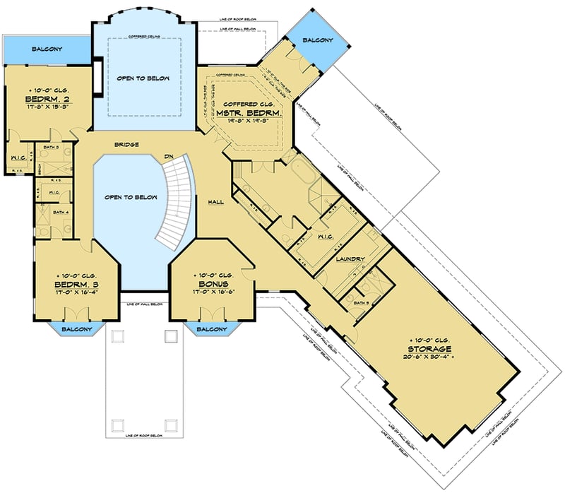 Plan 666108RAF: Luxury Mediterranean Home Plan with Angled 4-Car Garage - Floor Plan - 2nd Floor - Contemporary, Mediterranean, Northwest