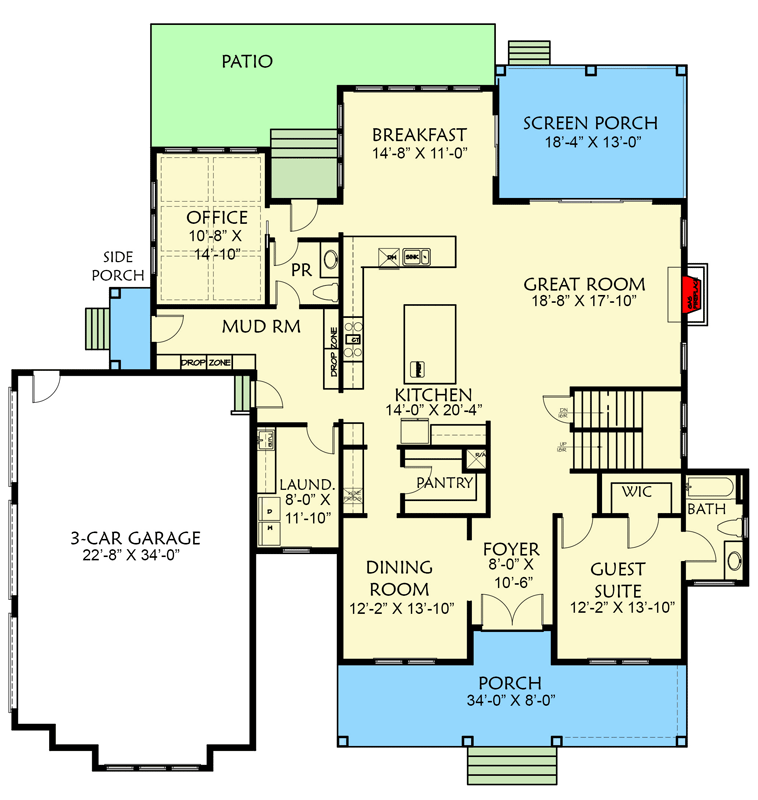 Plan 500078VV: Exclusive 4-Bed Modern Farmhouse Plan with Bonus Over Garage - 4752 Sq Ft - Floor Plan - Main Level - Country, Farmhouse, Modern Farmhouse, New American, Traditional