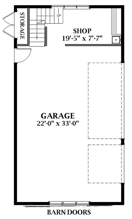 Plan 46425LA: 3-car Detached Barn-like Garage with Shop and Loft - Floor Plan - Main Level - Barndominium, Country, Modern Farmhouse, Rustic