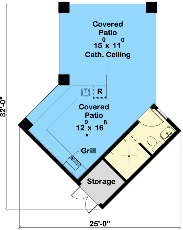 Plan 62966DJ: Craftsman Style Poolhouse Plan with Bathroom and a Covered Patio - Floor Plan - Main Level
