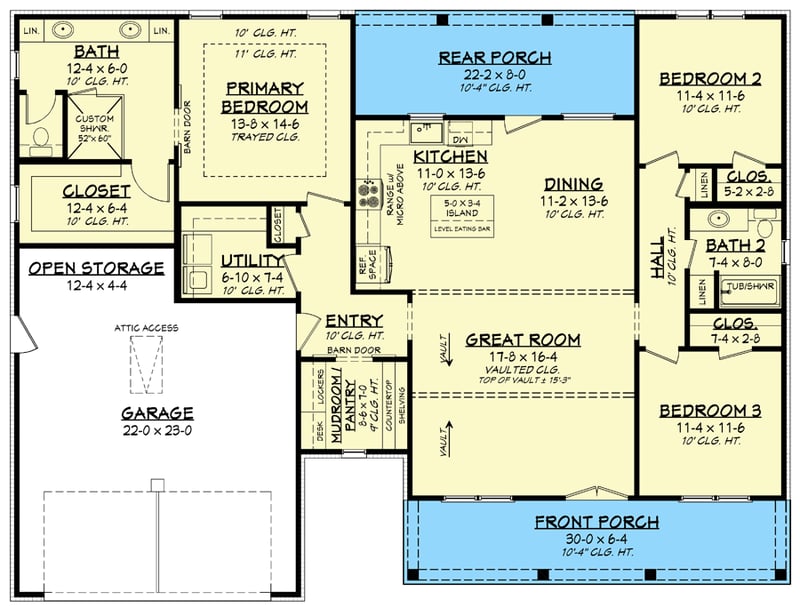 Plan 51850HZ: Budget-friendly 3-Bed Modern Country House Plan with Multi-purpose Pantry - Floor Plan - Main Level - Cottage, Country, Farmhouse, Modern Farmhouse, New American, Southern