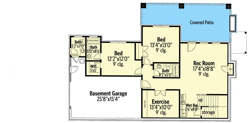 Plan 24413TW: New American House Plan for a Rear Sloping Lot with Angled 3-car Garage Plus a Drive-under Garage - Floor Plan - Lower Level - Craftsman, New American, Traditional