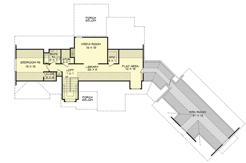 Plan 68721VR: 3-Bed Brick and Shingle Country Home Plan with Angled 3-Car Garage - Floor Plan - 2nd Floor - Country, Traditional