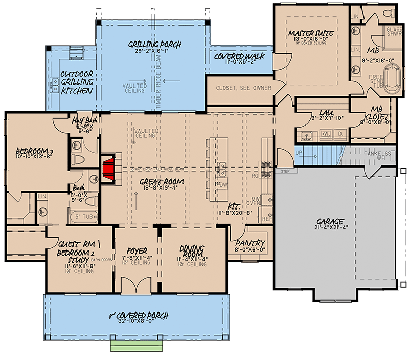 Plan 70687MK: Modern Farmhouse Plan with Second-level Bonus Room - Floor Plan - Main Level - Country, Farmhouse, Modern Farmhouse, New American, Ranch, Rustic