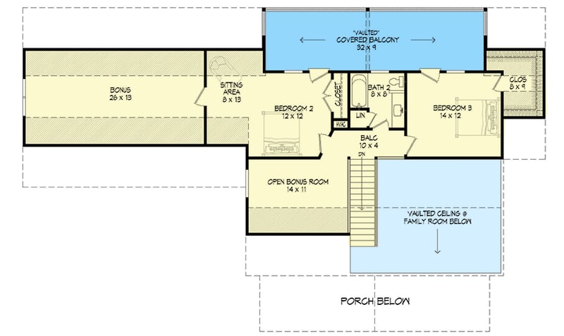 Plan 68735VR: 3-Bed Country House Plan with 2-Car Carport - Floor Plan - 2nd Floor - Country, Traditional