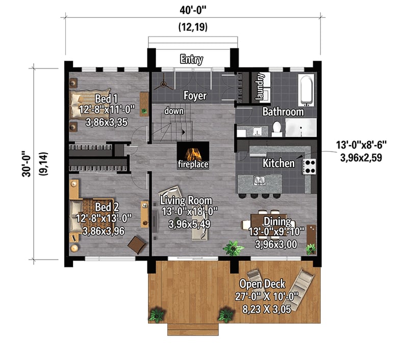 Plan 80977PM: 2-Bedroom Modern Ranch Home Plan with Open Deck - Floor Plan - Main Level - Modern, Northwest, Ranch, Scandinavian, Vacation