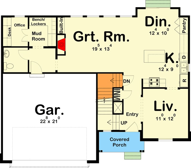 Plan 62979DJ: 2-Story New American House Plan with Pocket Home Office - Floor Plan - Main Level - Country, Modern Farmhouse, New American