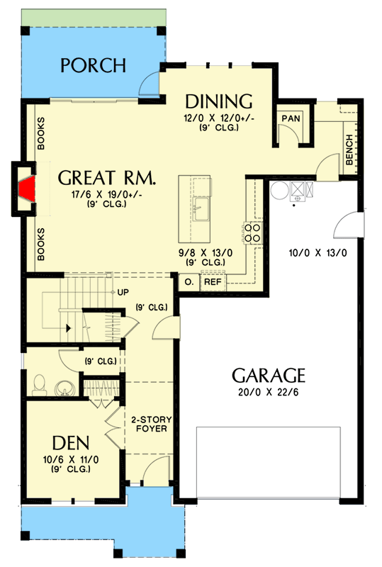 Plan 69768AM: Two Story New American House Plan with Flex Fourth Bedroom - Floor Plan - Main Level - Craftsman, New American