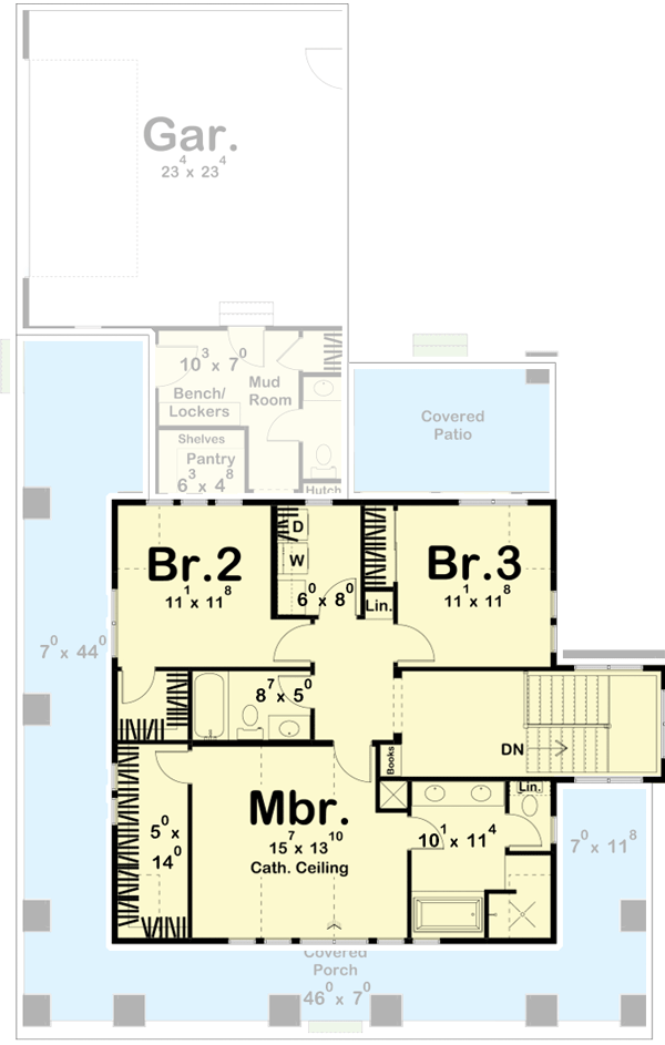 Plan 62989DJ: Timeless 3-Bedroom Craftsman House Plan with a Full Wrap-around Porch - Floor Plan - 2nd Floor - Country, Craftsman, Farmhouse, New American, Traditional
