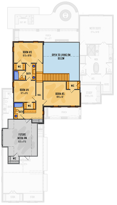 Plan 510184WDY: Brick-clad Two-story House Plan with Future Media Expansion - Floor Plan - 2nd Floor - Acadian, European, French Country, Louisiana-Style, Southern