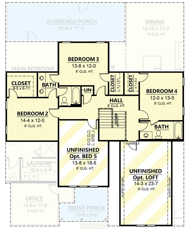 Plan 260004RVC: New American Home Plan with Home Office and Main-level Master - Floor Plan - 2nd Floor - Country, Craftsman, Modern Farmhouse, New American, Northwest, Traditional