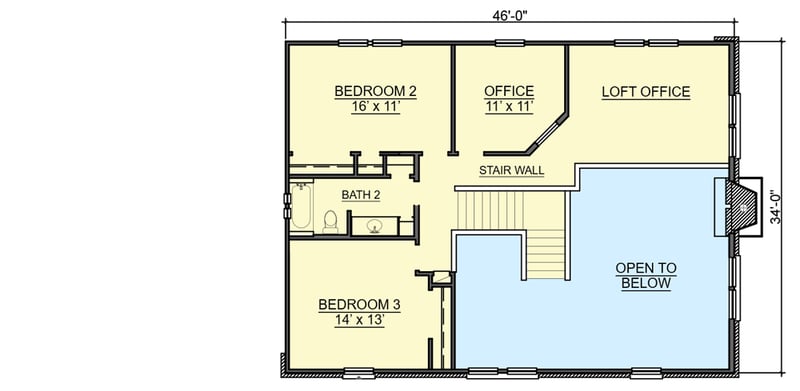 Plan 46077HC: 3-Bed Hill Country Home Plan with Main-floor Master Bedroom and Sunroom - Floor Plan - 2nd Floor - Country, Hill Country, Southern, Traditional