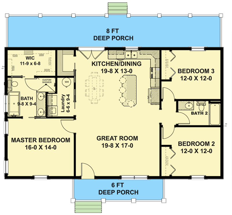 Plan 25022DH: 3-Bed Cottage-Style Ranch House Plan with Split Bedrooms - 1500 Sq Ft - Floor Plan - Main Level - Cottage, Country, New American, Southern