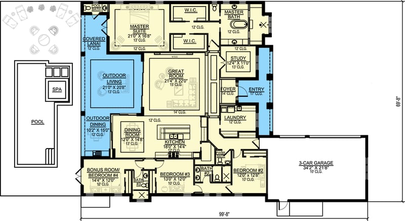 Plan 65622BS: Contemporary Beach House Plan for Indoor Outdoor Living - Floor Plan - Main Level - Coastal, Contemporary, Florida-Style, Transitional