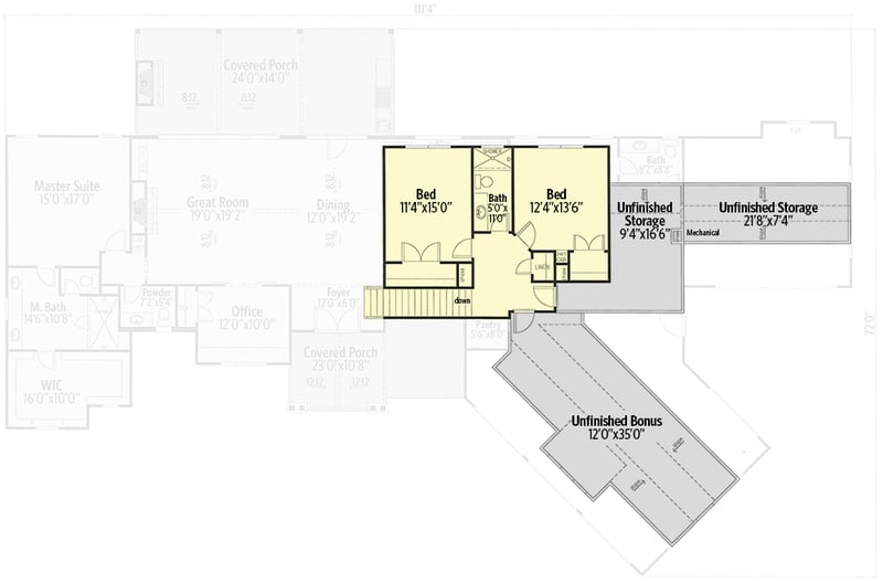 Plan 24414TW: Two-story Country House Plan with Home Office and Angled Garage - Floor Plan - 2nd Floor - Country, Craftsman, New American