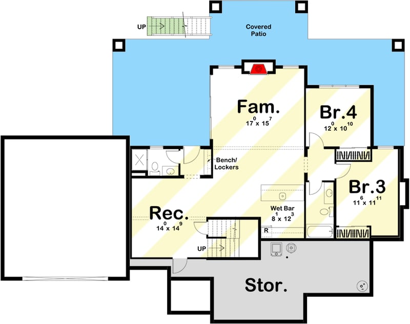 Plan 62323DJ: Lake House Plan with Cathedral Ceilings Above the Open Concept Kitchen and Great Room - Floor Plan - Optional Lower Level Layout ($ Paid Option) - Coastal, Craftsman, New American, Ranch, Vacation