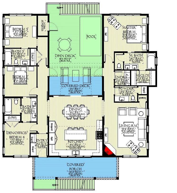 Plan 970093VC: 2100 Square Foot Coastal Contemporary House Plan with Drive-under Garage - Floor Plan - Main Level - Beach, Coastal, Coastal Contemporary, Low Country, Southern, Vacation