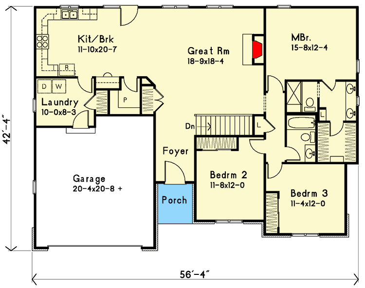 Plan 22165SL: 3-Bed One-Story House Plan with Bedrooms Clustered to One Side - Floor Plan - Main Level - Ranch, Traditional