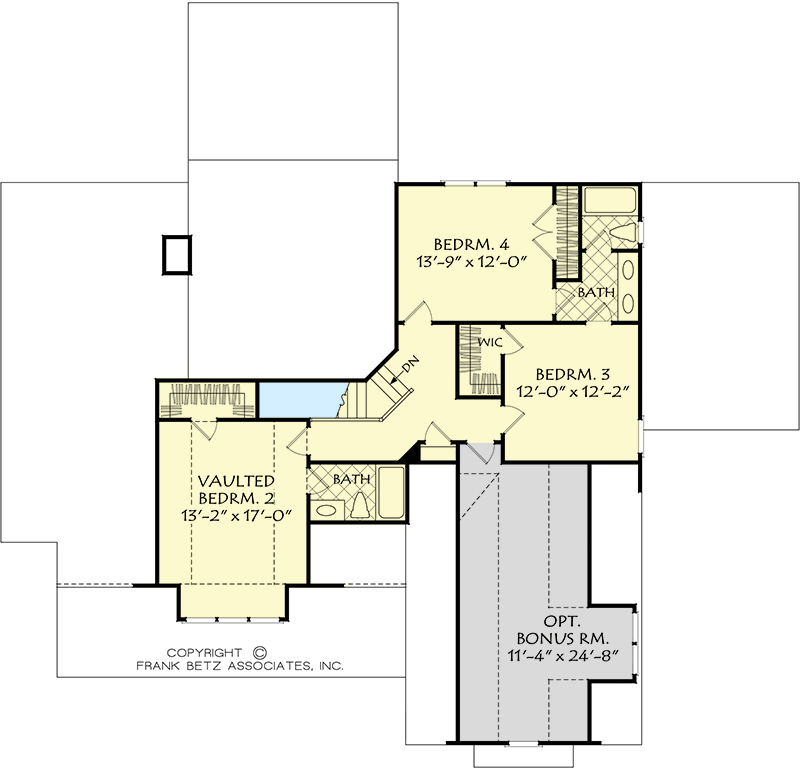 Plan 710379BTZ: Compact 4-Bed Modern Farmhouse Plan with Bonus Room - Floor Plan - 2nd Floor - Country, Craftsman, Modern Farmhouse, New American