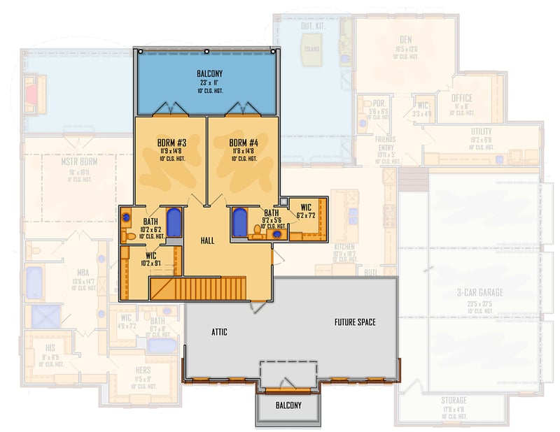 Plan 510187WDY: Exclusive 4-Bed Home Plan with Stacked Front Porch - Floor Plan - 2nd Floor - Southern, Southern Traditional, Traditional