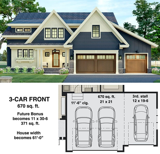 Plan 14702RK: 4-Bed New American Home Plan with a Home Office and Two Laundry Rooms - Floor Plan - 3-Car Front Garage Option - Craftsman, New American