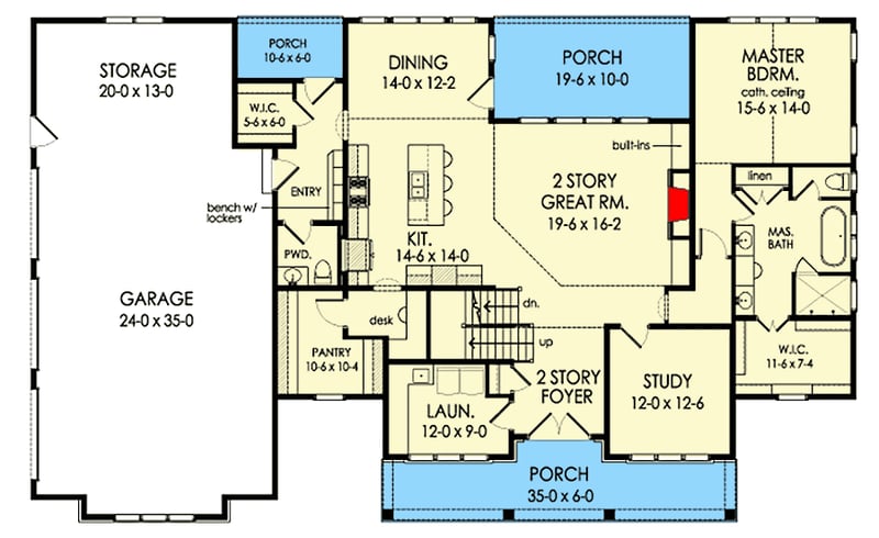 Plan 790104GLV: 4-Bed Country Home Plan with 2-story Great Room - Floor Plan - Main Level - Country, Farmhouse, Modern Farmhouse, New American