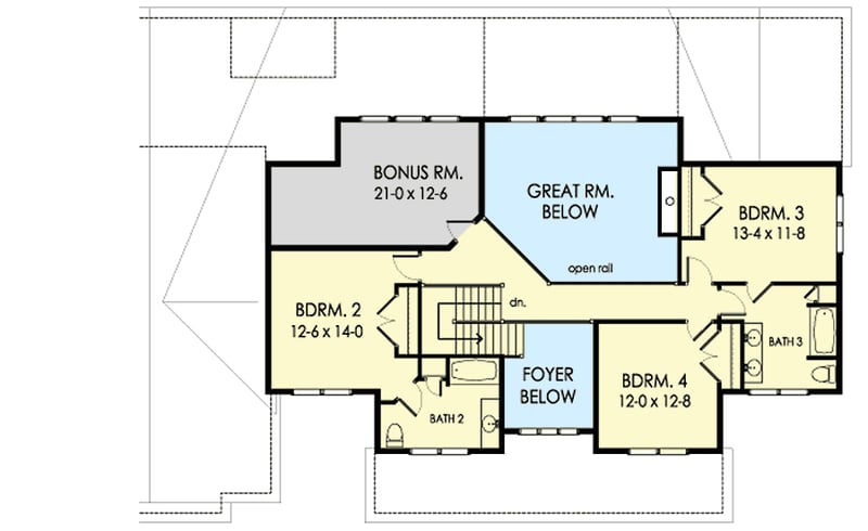 Plan 790104GLV: 4-Bed Country Home Plan with 2-story Great Room - Floor Plan - 2nd Floor - Country, Farmhouse, Modern Farmhouse, New American