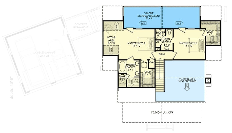 Plan 68749VR: Cottage Escape with 3 Master Suites and a Breezeway to the Garage - Floor Plan - 2nd Floor - Country, Craftsman, Rustic