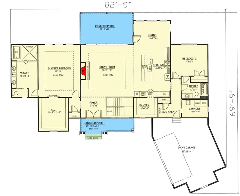 Plan 24416TW: 4-Bed Country Craftsman House Plan with Walk-out Lower Level - 3447 Sq Ft - Floor Plan - Main Level - Coastal, Country, Craftsman, New American