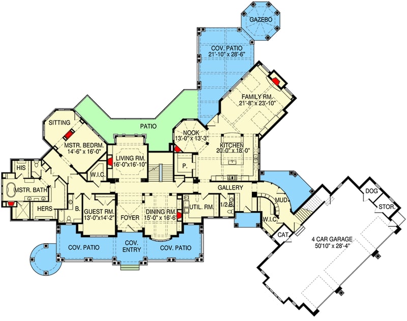 Plan 290120IY: Stunning Modern Farmhouse Plan with Bonus Room over 4-Car Garage - Floor Plan - Main Level - Country, Farmhouse, Modern Farmhouse, New American