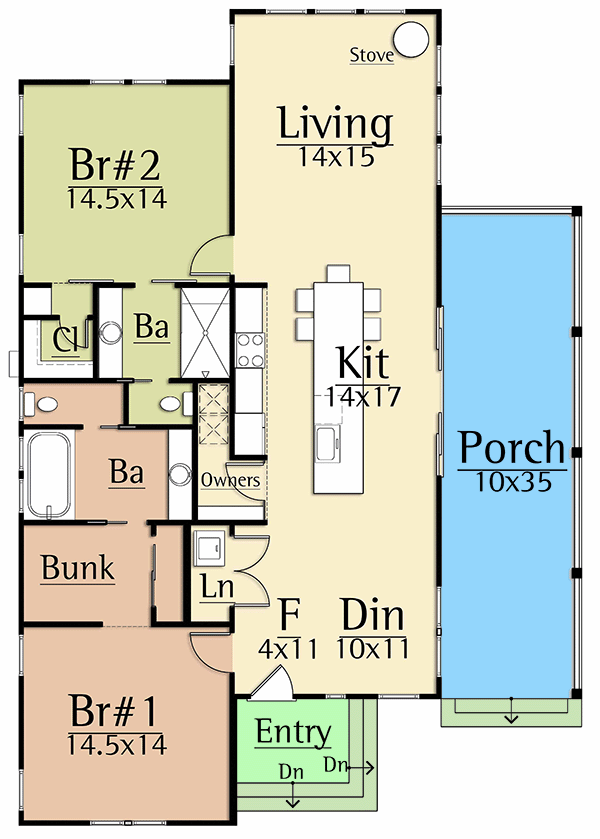 Plan 18885CK: Mountain Country Home Plan with Detached Garage - Floor Plan - Main Level - Barndominium, Cottage, Country, Modern Farmhouse, Mountain, New American, Rustic, Vacation