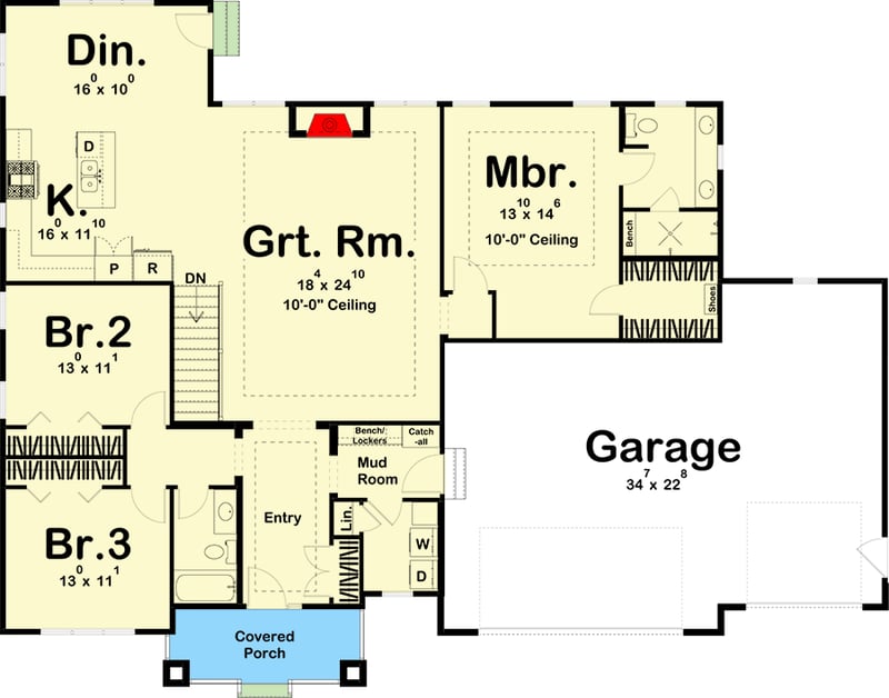 Plan 62350DJ: One-Story 3-Bed Craftsman Home Plan Just Under 2,000 Square Feet - Floor Plan - Main Level - Craftsman, New American, Ranch