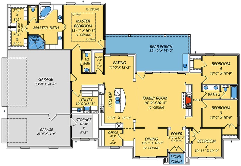 Plan 83950JW: Brick-clad Home Plan with Split Bedrooms and Home Office - Floor Plan - Main Level - Acadian, French Country, Louisiana-Style, Ranch, Southern