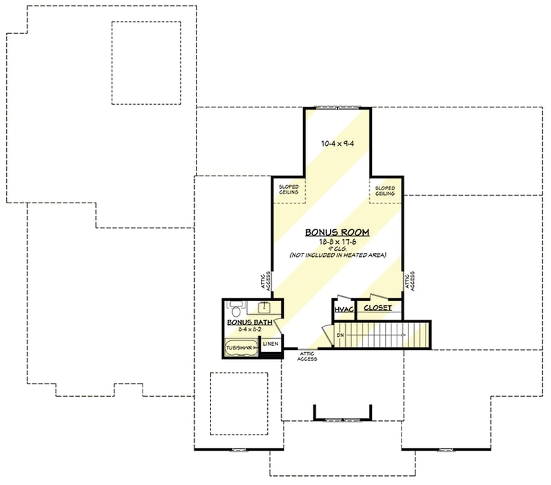 Plan 51858HZ: 3-Bed Modern Farmhouse Plan with Large Optionally Finished Bonus Room Upstairs - Floor Plan - Bonus Level - Cottage, Country, Farmhouse, Modern Farmhouse, New American, Southern, Traditional