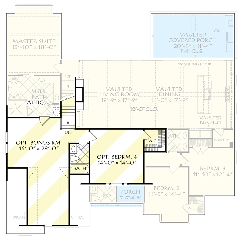 Plan 710383BTZ: New American Farmhouse Plan with Central Gable and Vaulted Open Concept Layout - Floor Plan - Bonus Level - Country, Craftsman, Farmhouse, Modern Farmhouse, New American, Southern