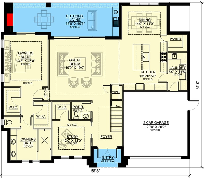 Plan 65639BS: Contemporary Florida Home Plan with Main-floor Master Suite - Floor Plan - Main Level - Coastal, Coastal Contemporary, Contemporary, Florida-Style, Southern, Transitional