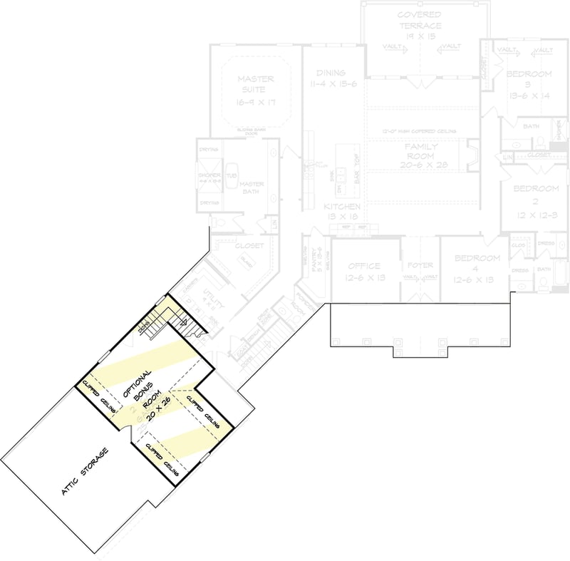 Plan 360080DK: Craftsman House Plan with 3-Car Angled Garage - Floor Plan - Bonus - Country, Craftsman, Northwest, Ranch